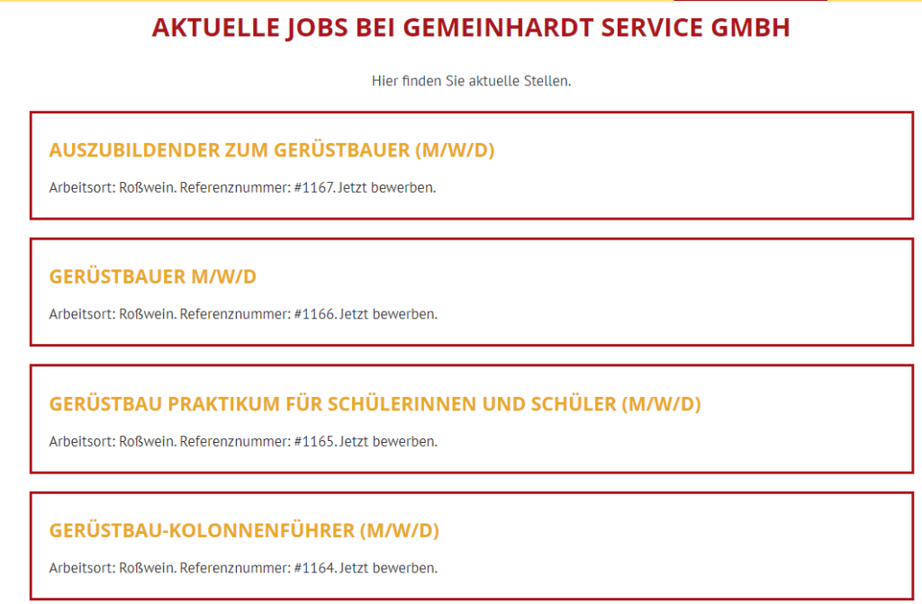 Aktuelle Jobs bei Gemeinhardt Service GmbH